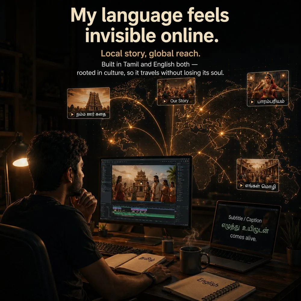 My language feels invisible online — Tamil and English AI videos with local story, global reach